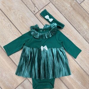 Little Me Emerald Baby Dress with Headband- NEW